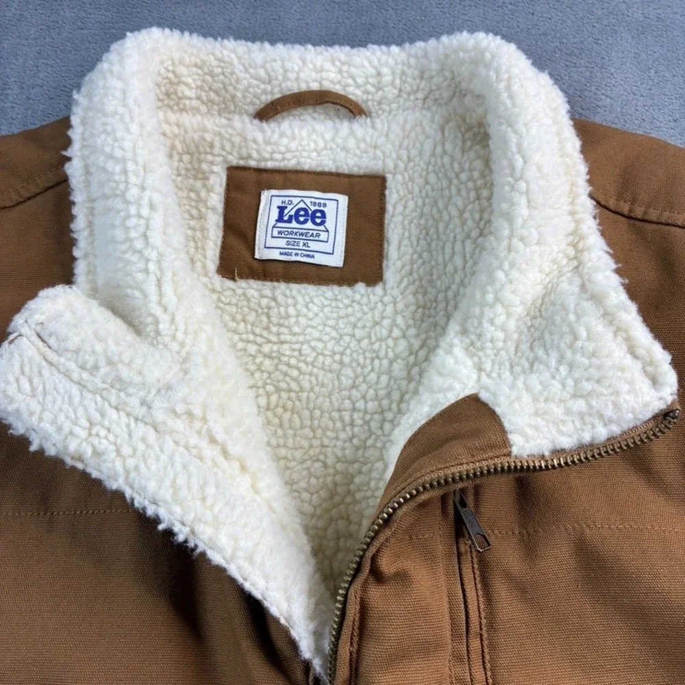 LEE Workwear Sherpa Lined Vest Full Zip Durable Canvas Men's‎ Sz XL Tobacco NWOT